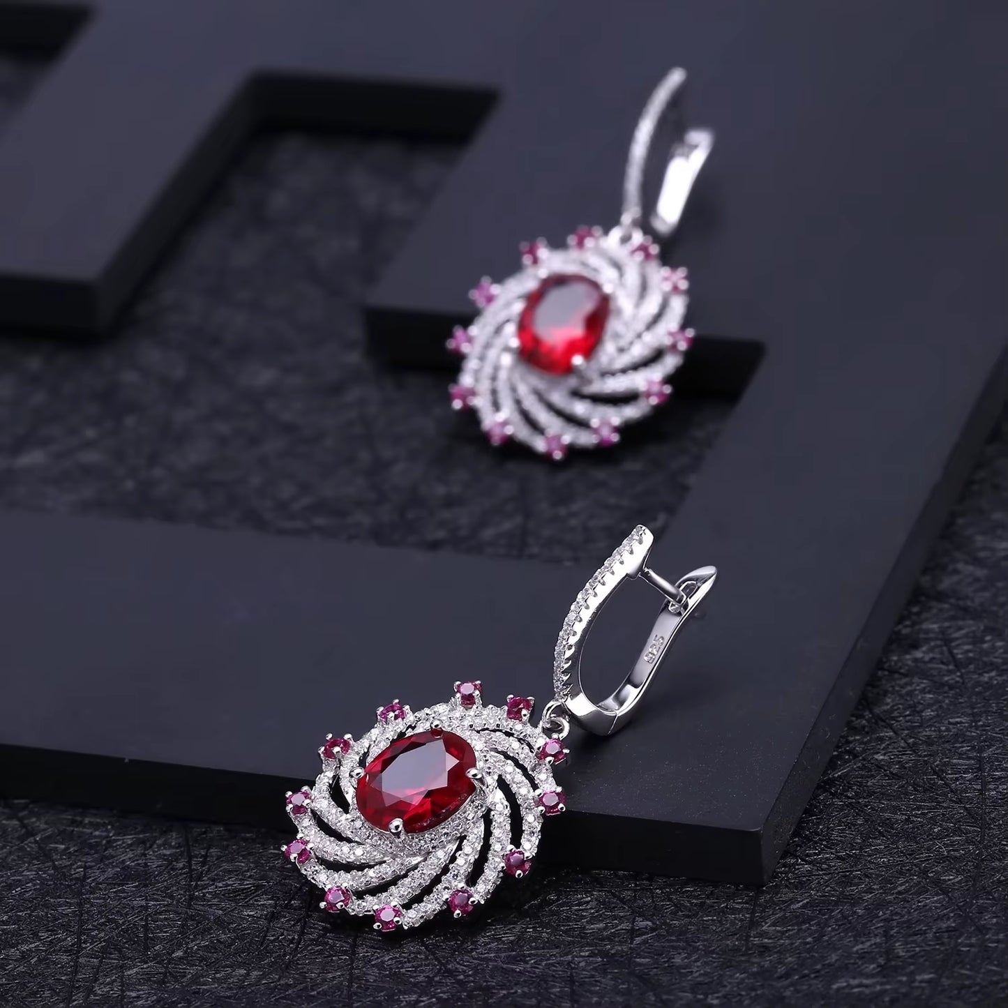 Luxury Lab Created Ruby Vintage Jewelry Set 925 Sterling Silver Ring Earrings Pendant Sets for Women Fine Jewelry