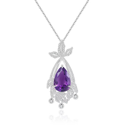 Natural Amethyst Statement Pendant in 925 Sterling Silver Chandelier Necklace Luxury Bridal Jewelry Gift for Her