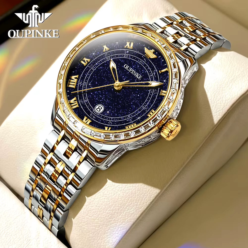 3203 Women Watch Imported Automatic Movement Diamond Starry Sky Sapphire Mirror Waterproof Luminous Wristwatch