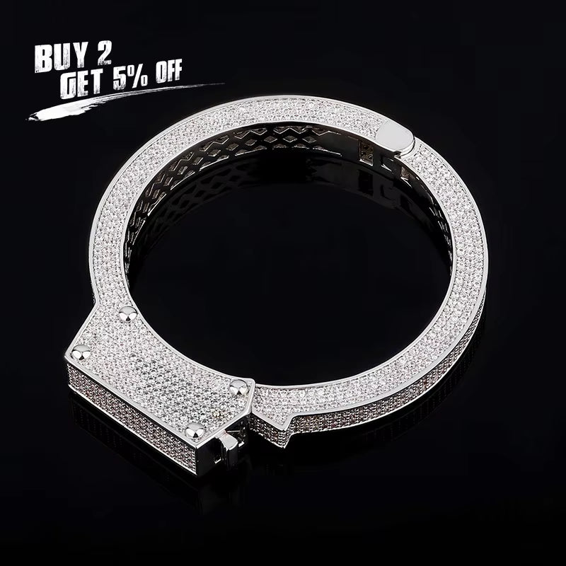 Gold Silver Color Hip Hop Jewelry Iced Out High Quality Cubic Zirconia Handcuffs Bracelet Gifts for Men Women