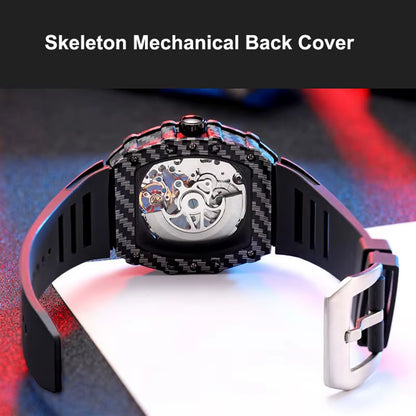 Tourbillion Mechanical Watch for Men Silicone Strap Skeleton Tonneau Automatic Mens Watches Top Brand Luxury Reloj Hombre