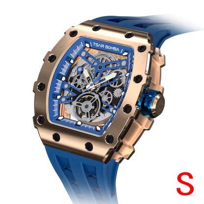 Mens Automatic Watch MIYOTA Movement Skeleton Tonneau Waterproof Wristwatch Luxury Clock Mechanical Watch for Men