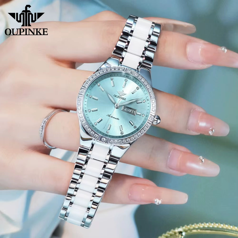 3283 Women'S Watch Elegant Ceramic Strap Luxury Brand Sapphire Calendar Week Waterproof Women Automatic Mechanical Watch