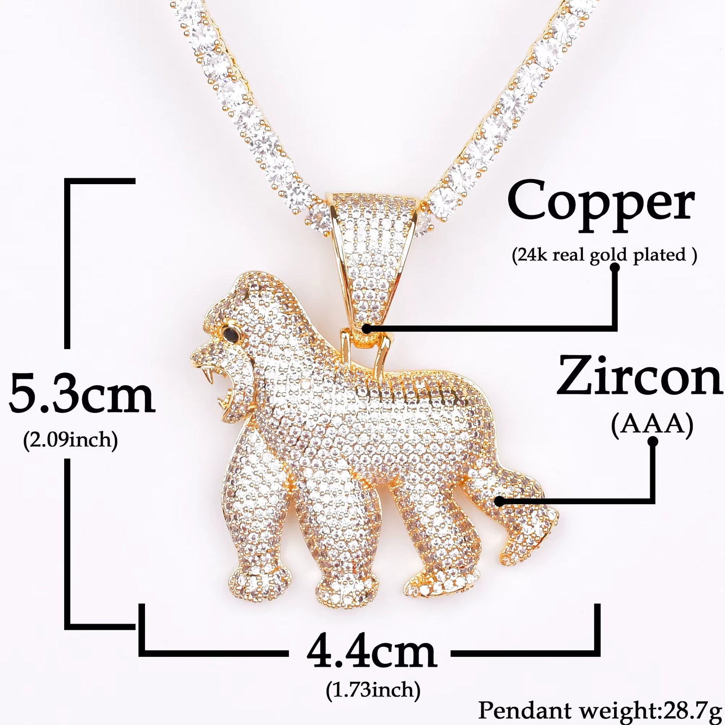 Gorilla Pendant Necklace Gold Color Hip Hop Jewelry Charming