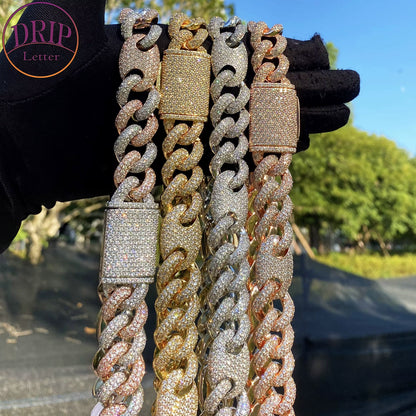 Iced Out Cuban Link Chain for Men Two Tone Prong Necklace Real Copper Cubic Zirconia Hip Hop Jewelry