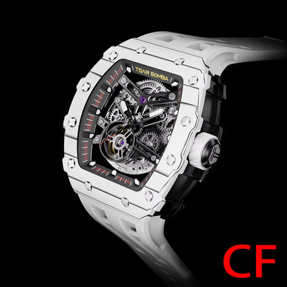 Mens Automatic Watch MIYOTA Movement Skeleton Tonneau Waterproof Wristwatch Luxury Clock Mechanical Watch for Men