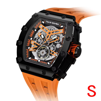 Mens Automatic Watch MIYOTA Movement Skeleton Tonneau Waterproof Wristwatch Luxury Clock Mechanical Watch for Men