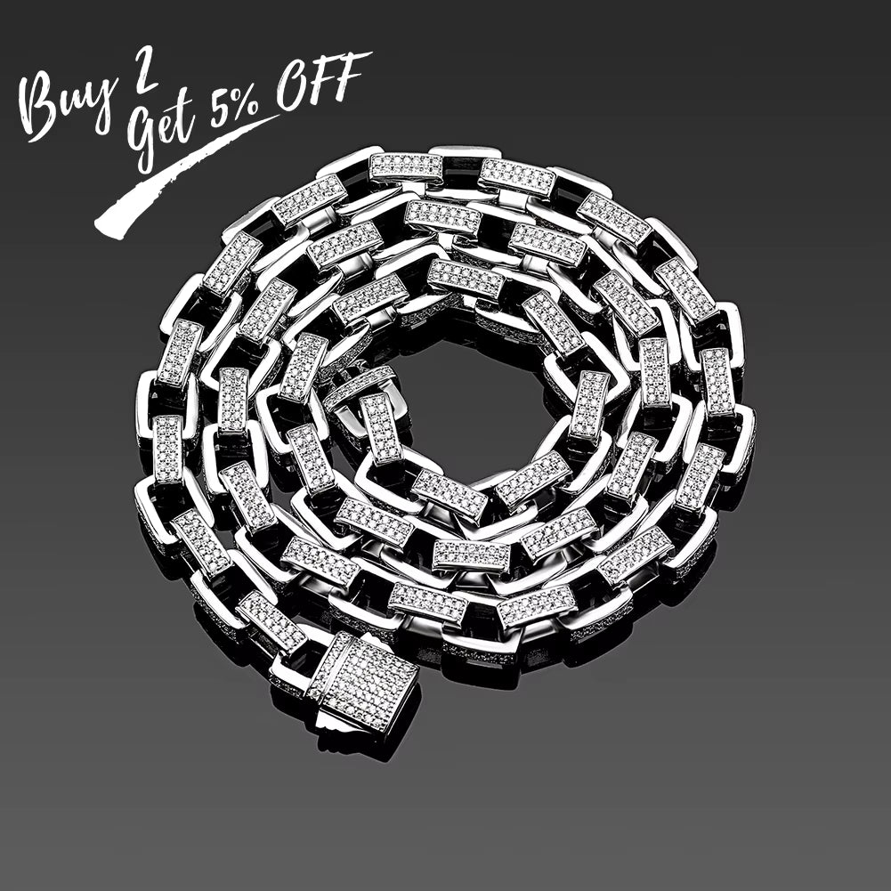 8Mm Ice Box Link Chain Necklace Full Micro Pave Cubic Zirconia Men/Women'S Necklace Hip Hop Jewelry Party Gift