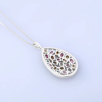 1.16Ct Colorful Natural Tourmaline Pendant Necklace Solid 925 Sterling Silver Gemstone Fashion Jewelry for Women