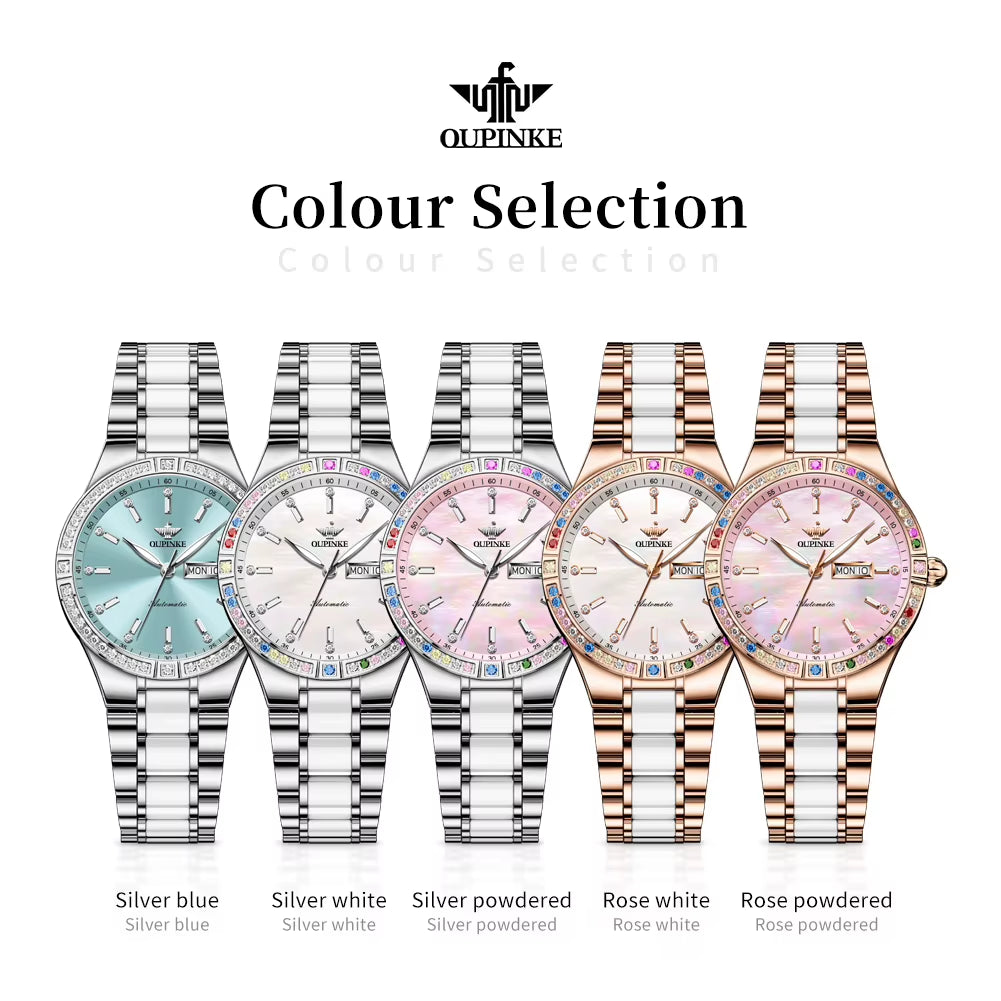 3283 Women'S Watch Elegant Ceramic Strap Luxury Brand Sapphire Calendar Week Waterproof Women Automatic Mechanical Watch