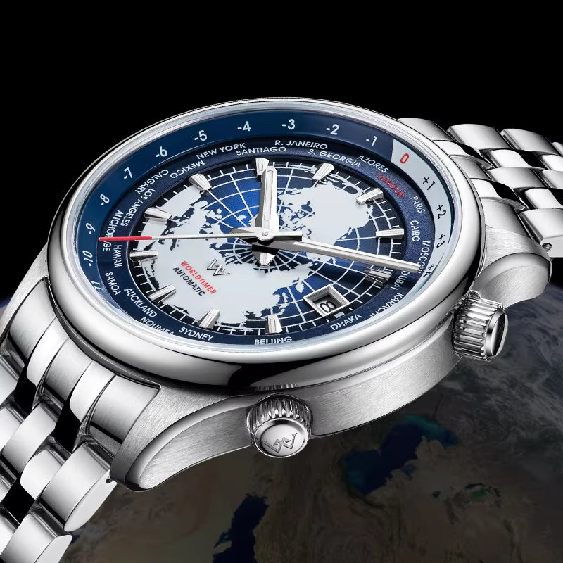 WM Watch  Automatic Mechanical Men Watches High Quality Sapphire World Time Original Recognized Brand Watch Man WM057