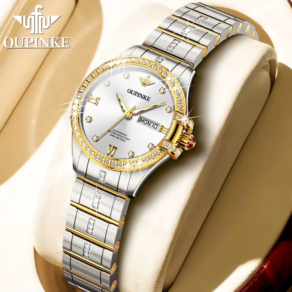 3195 Women Watches Imported Japan Automatic Movement Diamond Dial Stainless Steel Strap Ladies Wristwatch