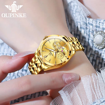 3260 Real Diamond Real Gold Women Watch Top Luxury Brand Watches Tungsten Steel Strap Luminous Ladies Wristwatch Set