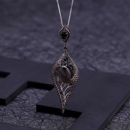 925 Sterling Sliver Natural Smoky Quart Gemstone Vintage Gothic Punk Pendant Necklace for Women Party Jewelry