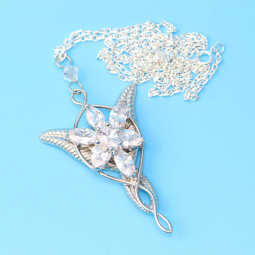 925 Sterling Sliver Wedding Jewelry Lord Princess Arwen Evenstar Pendant Necklaces for Women Arwen Crystal