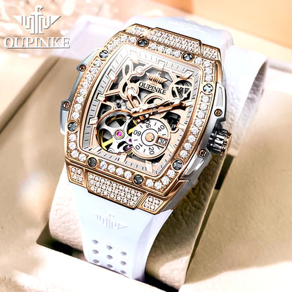 Skeleton Automatic Mechanical Watches for Women Waterproof Luminous Fashion Diamond Ladies Wristwatch 2024 NEW