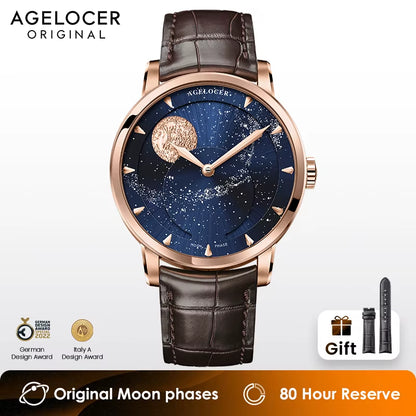 Original Astronomer Watch Men'S Business Luxury Gold Watch Automatic Mechanical Moon Phase Watch Birthday Gift for Men