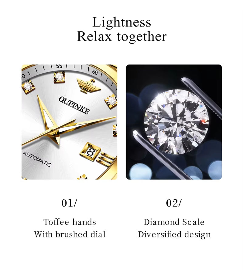 Real Diamond  3199 Automatic Mechanical Watch for Women Gold Wristwatch Sapphire Mirror 50ATM Waterproof Wathc for Ladies