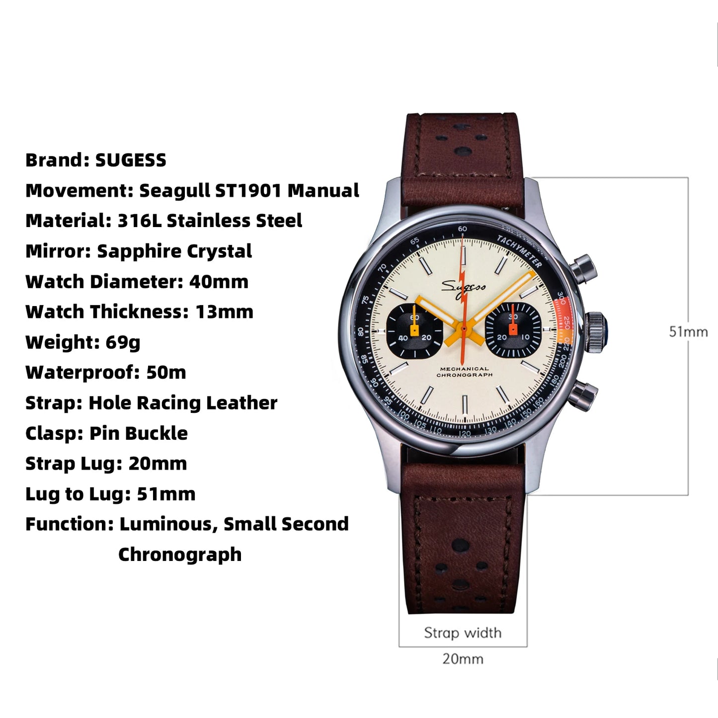 Watch of Men Chronograph Mechanical Wristwatches Tianjin ST19 Swanneck Movement Pilot Mens Watch Sapphire Crystal Gift V2