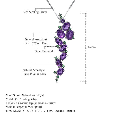 925 Sterling Sliver 4.89Ct Natural Amethyst Vintage Gothic Punk Pendant Necklace for Women Gemstone Party Jewelry