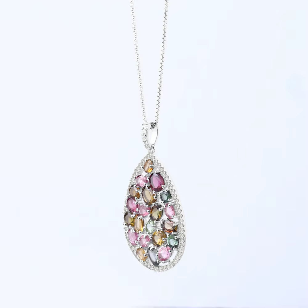 1.16Ct Colorful Natural Tourmaline Pendant Necklace Solid 925 Sterling Silver Gemstone Fashion Jewelry for Women