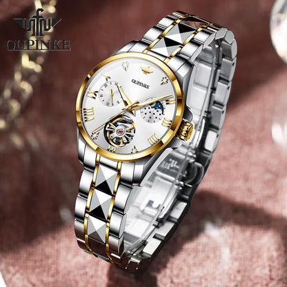 3202 Luxury Ladies Automatic Mechanical Watch Swiss Brand Tungsten Steel Waterproof Watch Moon Phase Elegant Women Watch