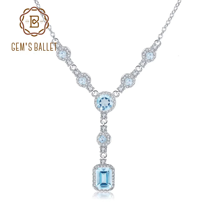 Luxury 3.77Ct Natural Sky Blue Topaz Gemstone 925 Sterling Silver Pendant Necklace for Women Wedding Fine Jewelry