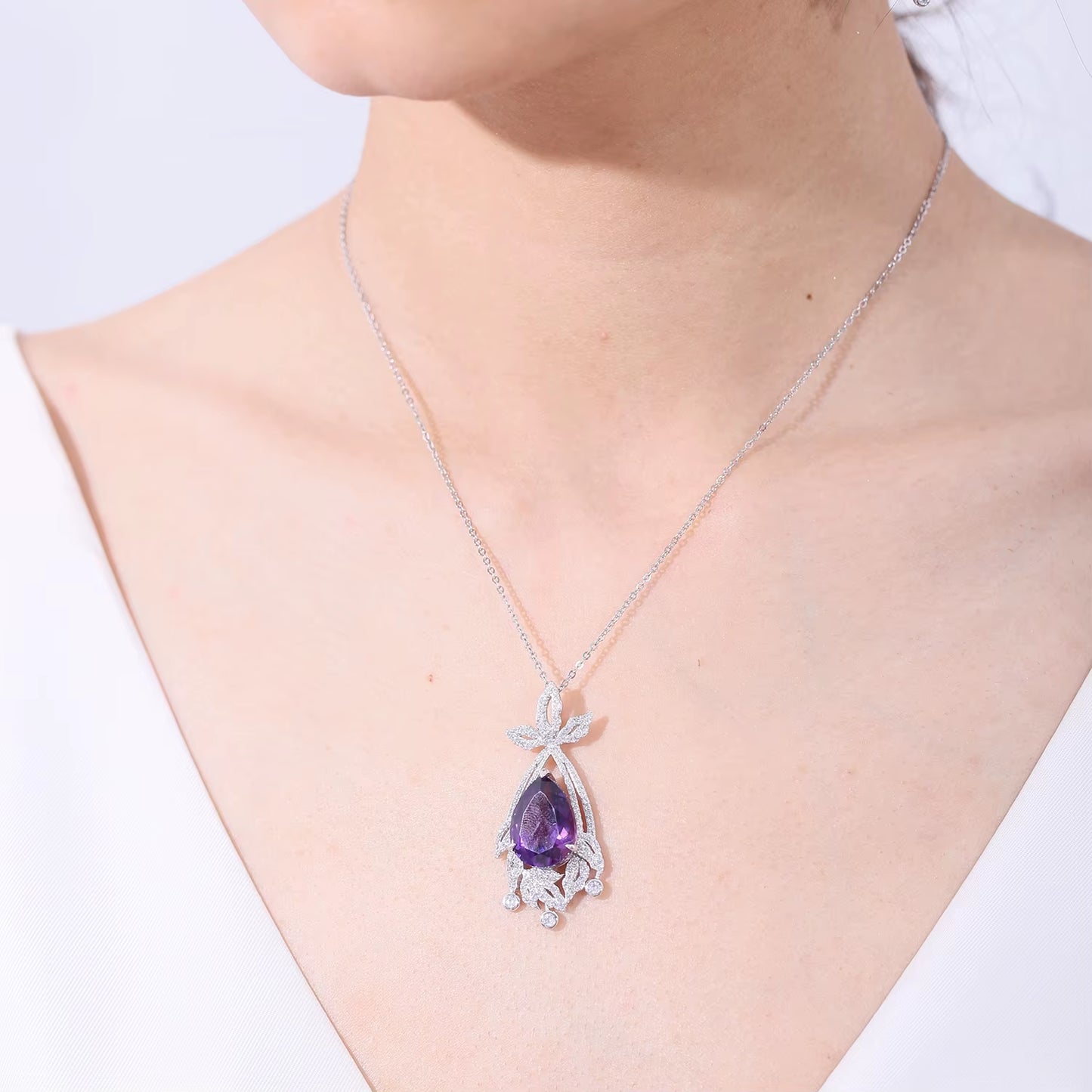 Natural Amethyst Statement Pendant in 925 Sterling Silver Chandelier Necklace Luxury Bridal Jewelry Gift for Her