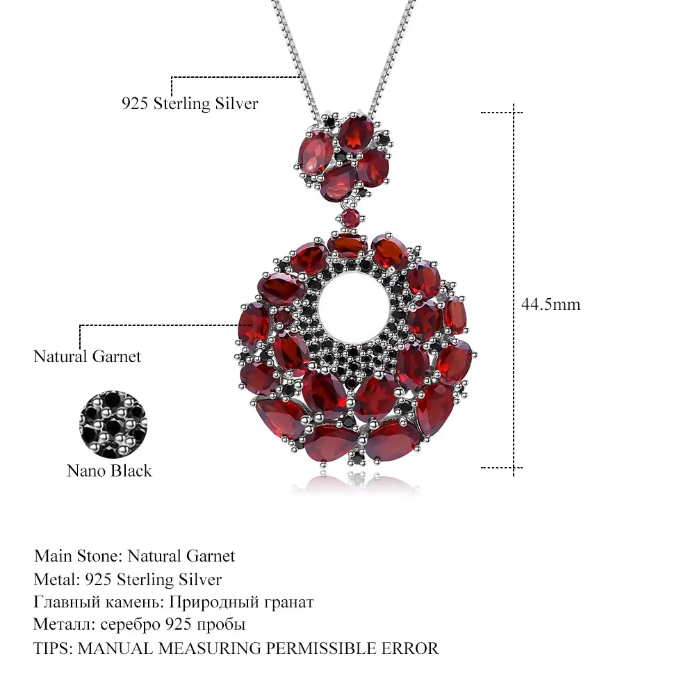 Natural Red Garnet Gemstone Vintage 925 Sterling Sliver Pendant Necklace for Women Gift Party Jewelry