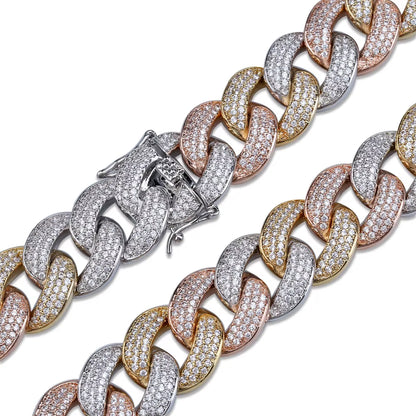 Maimi Cuban Link Chain Necklace Men'S Hip Hop Gold Color Iced Out Cubic Zircon Necklaces Jewelry Gifts 16" -30"