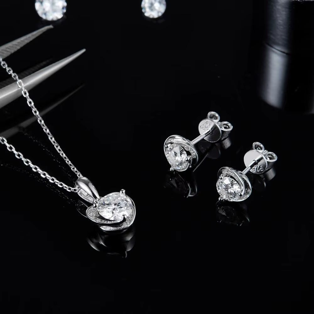 925 Sterling Silver Moissanite Jewelry Set for Women Wedding Moissanite Diamond Heart Pendant Necklace Earrings Set