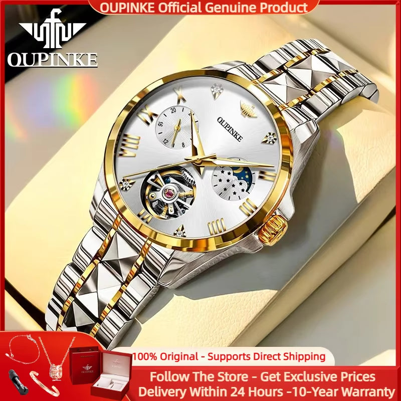 3202 Luxury Ladies Automatic Mechanical Watch Swiss Brand Tungsten Steel Waterproof Watch Moon Phase Elegant Women Watch