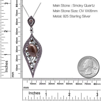 925 Sterling Sliver Natural Smoky Quart Gemstone Vintage Gothic Punk Pendant Necklace for Women Party Jewelry