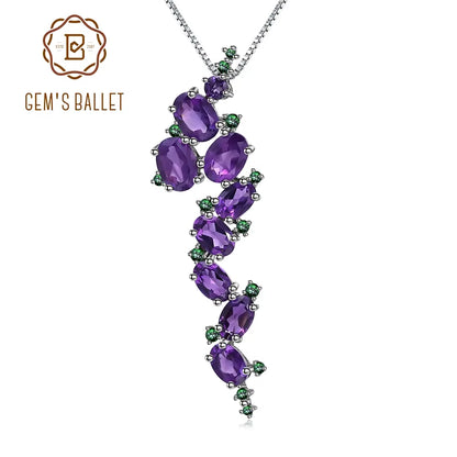 925 Sterling Sliver 4.89Ct Natural Amethyst Vintage Gothic Punk Pendant Necklace for Women Gemstone Party Jewelry