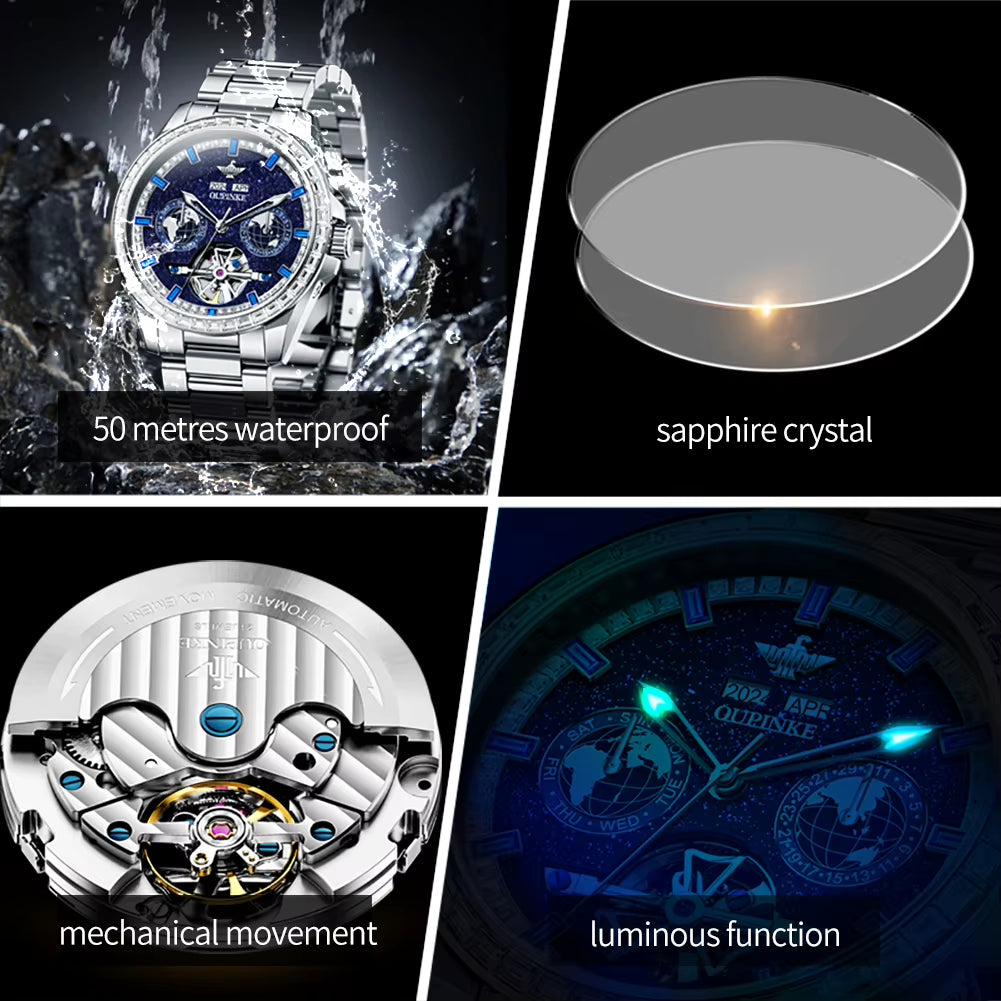 3280 Fully Automatic Mechanical Men Watch Luxury Starry Sky Tourbillon Calendar Week Waterproof Men Watch Diamond Reloj