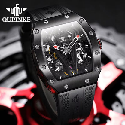 Mens Watches Luxury Brand Automatic Mechanical Wristwatch Fashion Skeleton Silicone Strap Sports Waterproof Watch Men