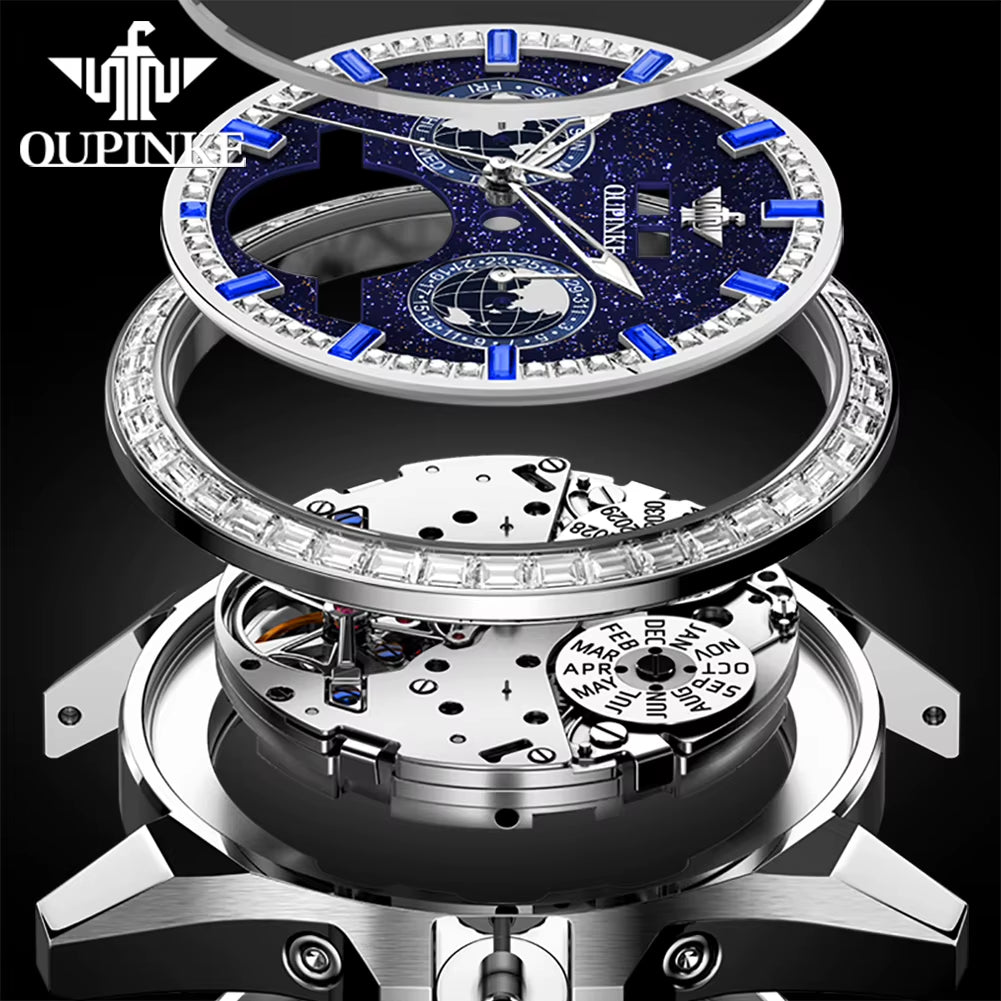 3280 Fully Automatic Mechanical Men Watch Luxury Starry Sky Tourbillon Calendar Week Waterproof Men Watch Diamond Reloj