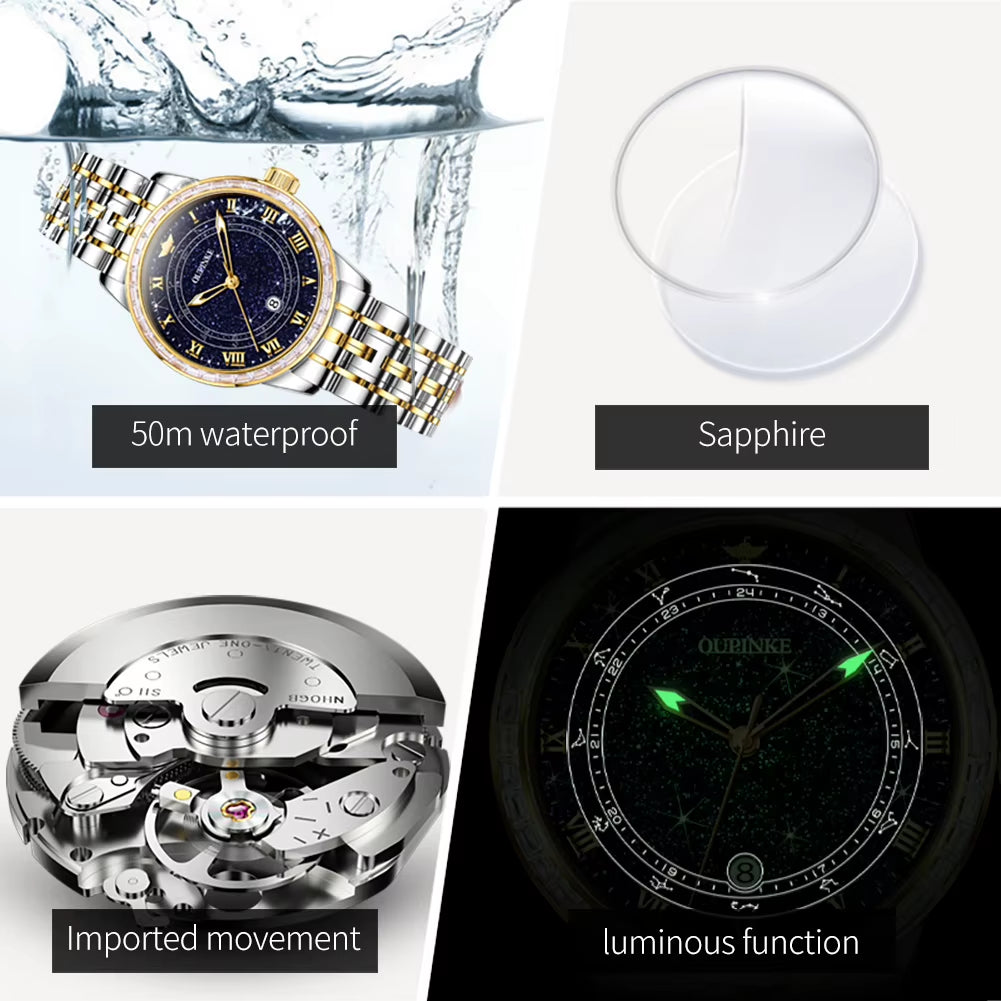 3203 Women Watch Imported Automatic Movement Diamond Starry Sky Sapphire Mirror Waterproof Luminous Wristwatch