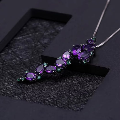 925 Sterling Sliver 4.89Ct Natural Amethyst Vintage Gothic Punk Pendant Necklace for Women Gemstone Party Jewelry