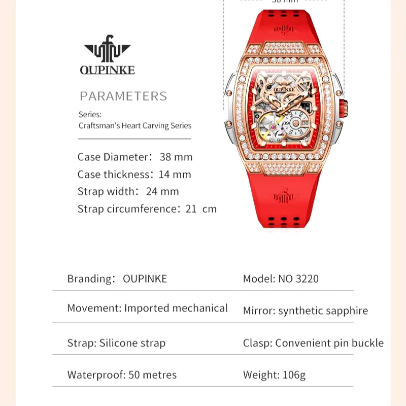 Skeleton Automatic Mechanical Watches for Women Waterproof Luminous Fashion Diamond Ladies Wristwatch 2024 NEW