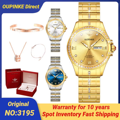 NEW Elegant Watch for Ladies Diamond Strap Stainless Steel 50ATM Waterproof Dual Calendar Display Wristwatch Women