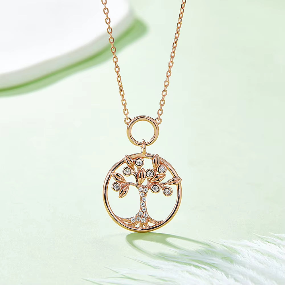 Life Tree Pendant Moissanite Necklace Anniversary Gift 925 Sterling Silver Jewelry Gold Plating Plating Rose Gold