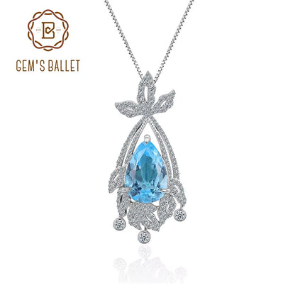 Nautral Sky Blue Topaz Vintage Necklace Bridal Statement Pendant Necklace in 925 Sterling Silver Luxury Jewelry