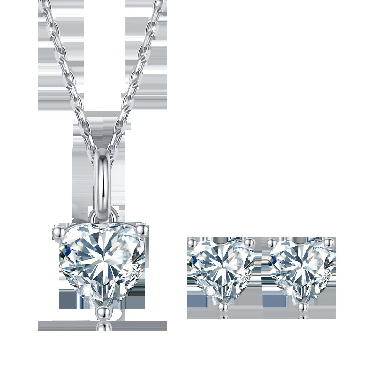 D Color Heart Moissanite Diamond Necklace Earrings Sets 925 Sterling Silver Classic Jewelry Set for Women Wedding