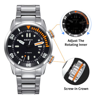 Automatic Dive Watch for Men Super Luminous Original Design 20ATM Man Wristwatch Sapphire Swim Sport Mechanical Male Watch