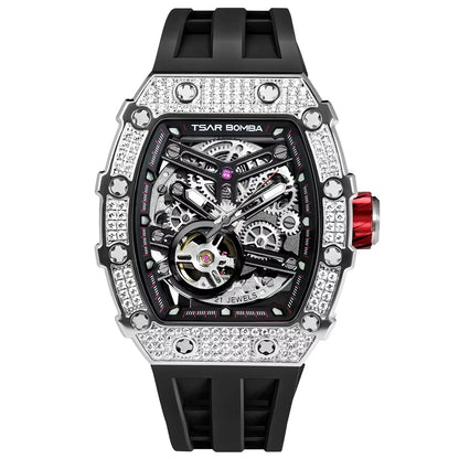 Watches for Men Diamond Automatic Watches Luxury Mens Mechanical Watch White Wristwatch Waterproof Skeleton Clock