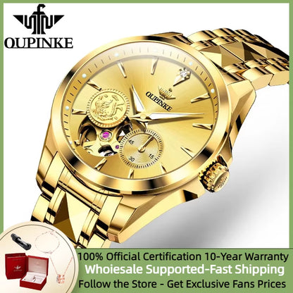 Luxury Brand Automatic Watch for Women Gold Wristwatch Skeleton Tungsten Steel Waterproof Lady Bracelet Wristwatch Set