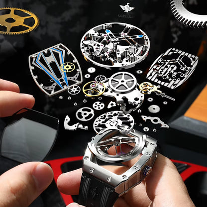 Mens Watches Luxury Brand Automatic Mechanical Wristwatch Fashion Skeleton Silicone Strap Sports Waterproof Watch Men