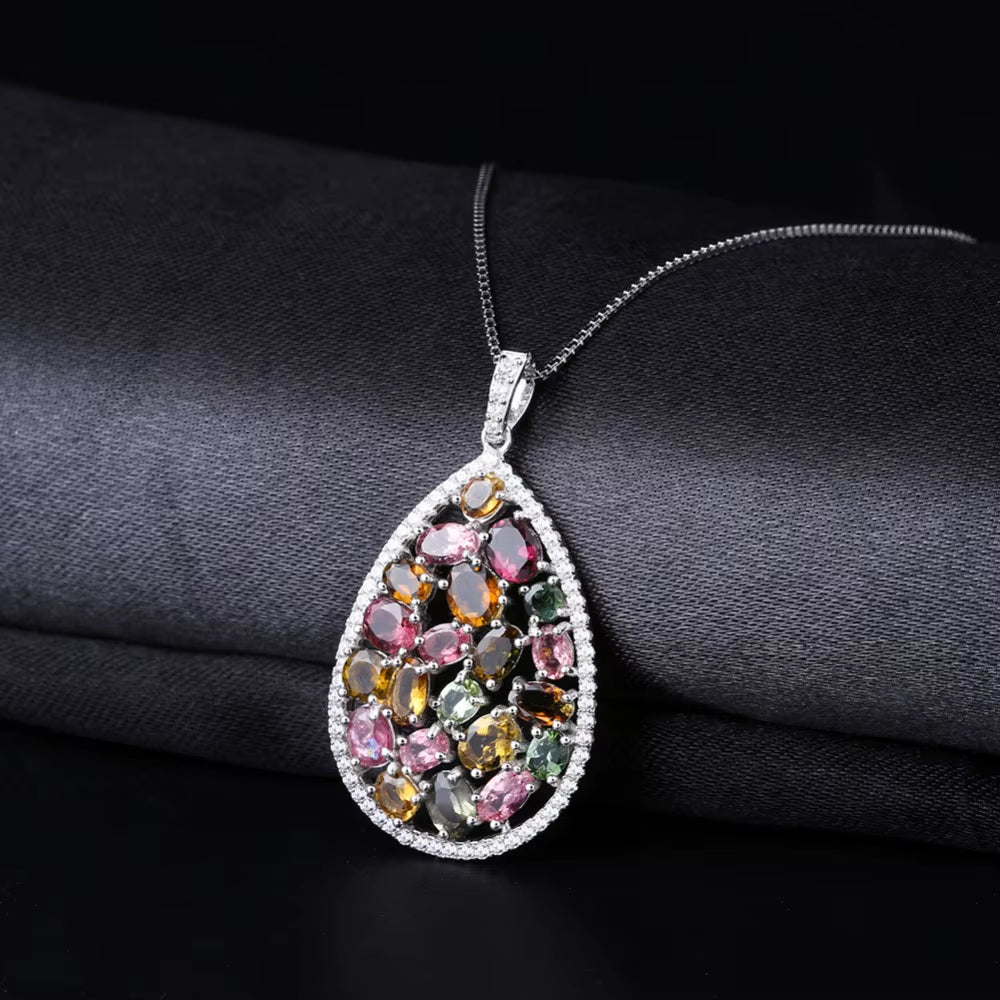 1.16Ct Colorful Natural Tourmaline Pendant Necklace Solid 925 Sterling Silver Gemstone Fashion Jewelry for Women