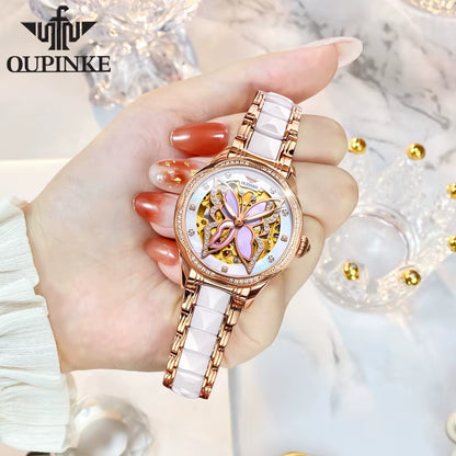 3239 Elegant Ceramic Automatic Machinery Women'S Watch Luxury Diamond Butterfly Skeleton Women Bracelet Set Reloj Mujer